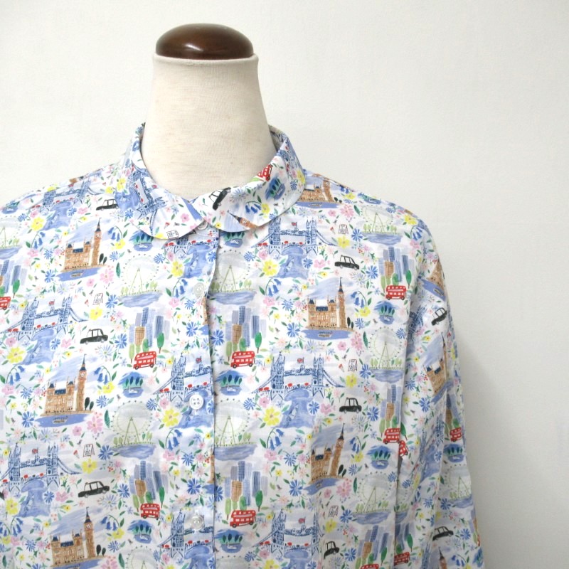 Parkes  LIBERTY重ね衿裾ラウンドカットブラウス /WH1 【日本製】